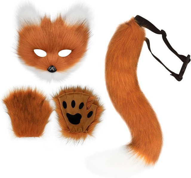 YIRAN Cosplay Kostüm Set, Fuchs Schwanz Katze Wolf, Plüsch, Braun - Bild 1
