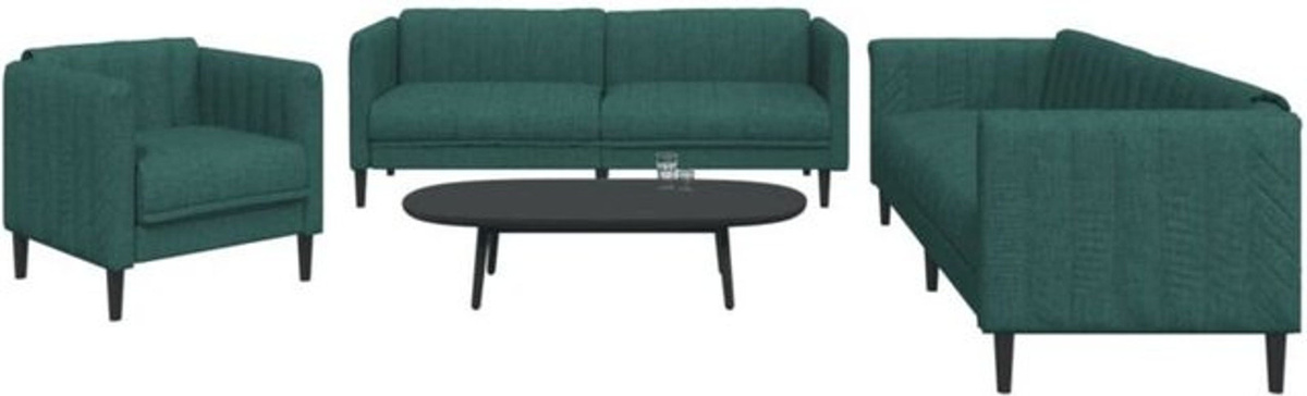 3-tlg. Sofagarnitur Vidaxl in Grün aus Stoff und Massivholz im modernen Design - Bild 1