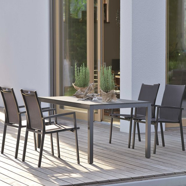 Stern Gartenmöbel Set bestehend aus 4 Stapelsesseln New Levanto in Anthrazit und einem Tisch mit Tischplatte Dekor Quartz, Tischgröße B: 160 cm, T: 90 cm - Bild 1
