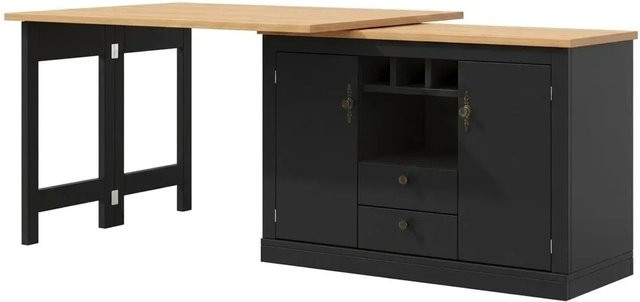 Merax Ausziehbarer Bartisch mit 360 Grad Drehfunktion und Stauraum in Schwarz, B/T/H: 120 x 60 x 76 cm bis 180 x 60 x 76 cm - Bild 1