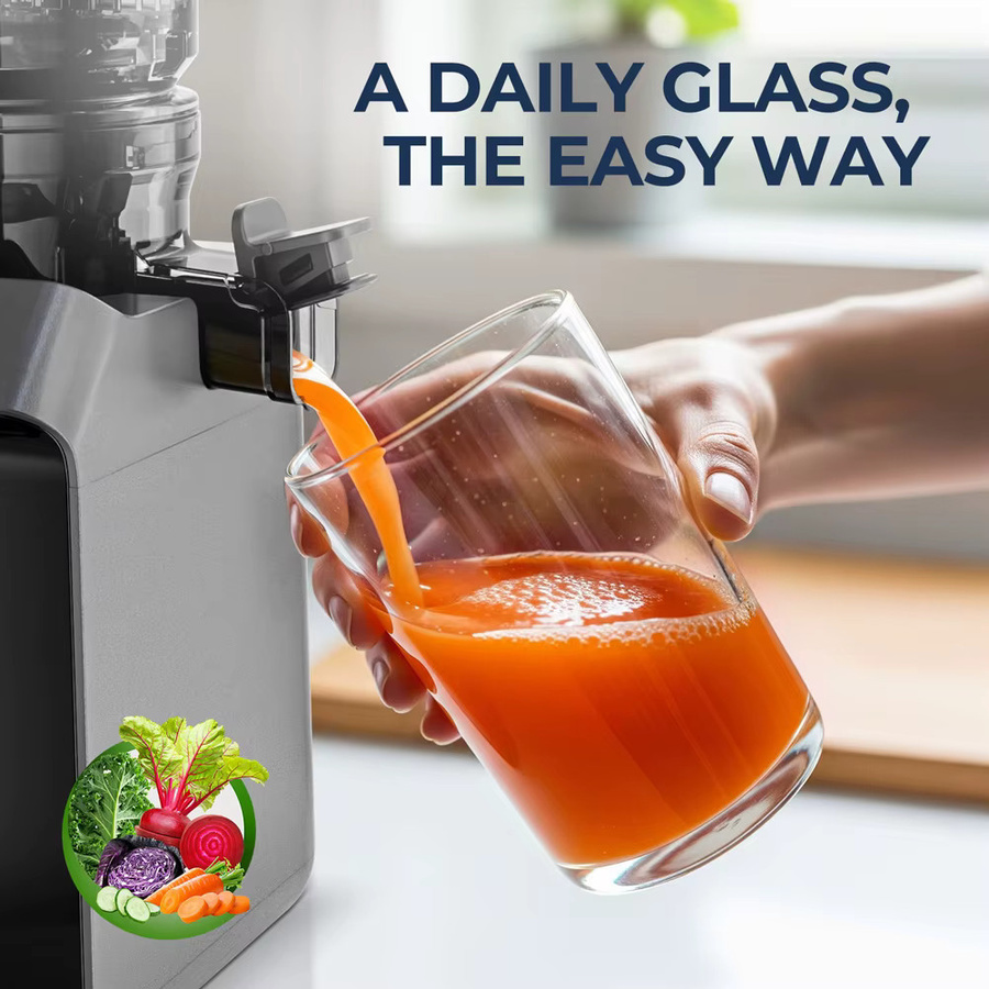 ROUNY Kaltpress-Entsafter Elektrischer Slow-Juicer mit 130mm Einfüllschacht, Schwarz - Bild 4