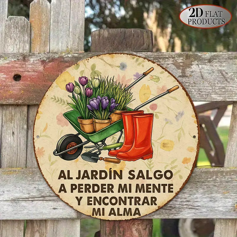 CIFbuy Vintage Metallschild für Garten und Terrasse, Rundes Aluminium-Wandkunst-Dekor mit Blumenmotiv in Weiß und Multicolour - Bild 2