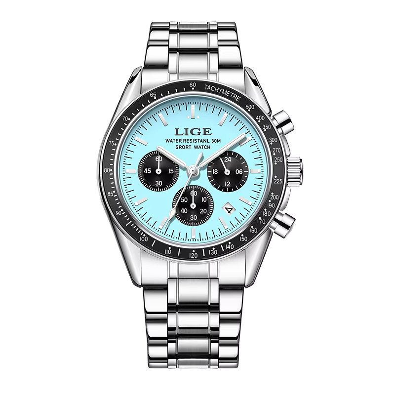 LIGE Armbanduhr, Quarz, Chronograph, Edelstahl, Blau, Herren - Bild 6