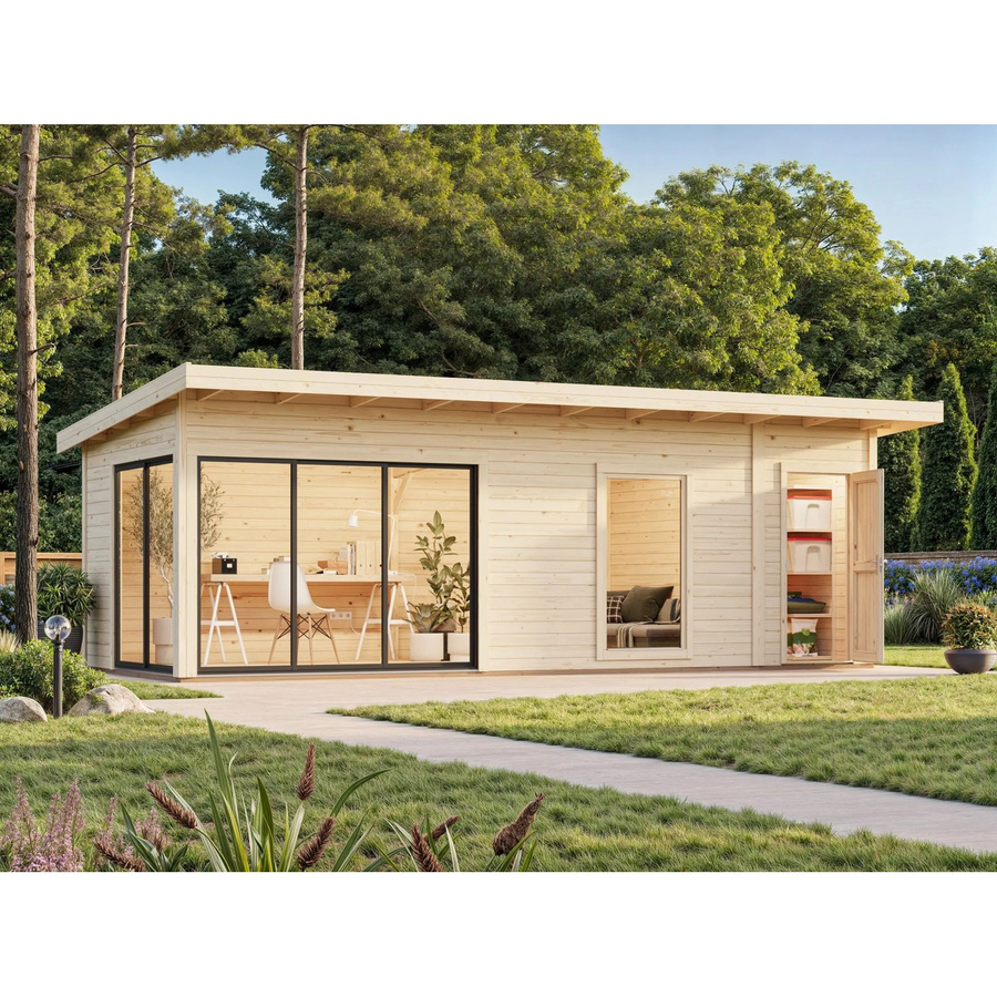Palmako Gartenhaus Andrea Pultdach aus Fichtenholz in Natur/Braun B: 735 cm, T: 300 cm - Bild 2