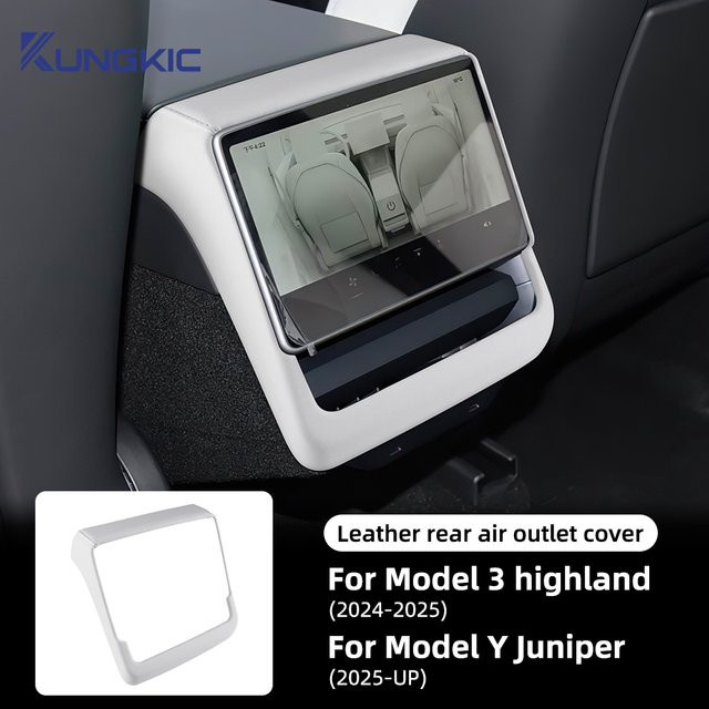 KUNGKIC Schutzrahmen für den hinteren Bildschirm aus PU-Leder und ABS für Tesla Model Y Juniper und Model 3 Highland, Farbe: Weiß - Bild 1