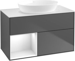 V&B Waschtischunterschrank Finion 100 in Anthrazit lackiert mit Regalfach in Weiß glänzend, Breite: 100 cm, Höhe: 50,1 cm, Tiefe: 50,1 cm - Bild 1