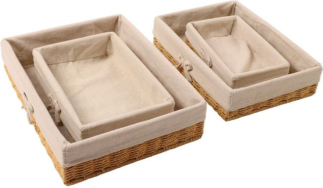 Aimo Set aus 4 handgewebten Aufbewahrungskörben aus Rattan und Seegras in Beige mit Griffen - Bild 1