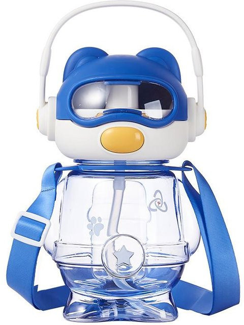Binchi Keji Space Bear Trinkflasche mit Stroh in Blau, 700ml - Bild 1