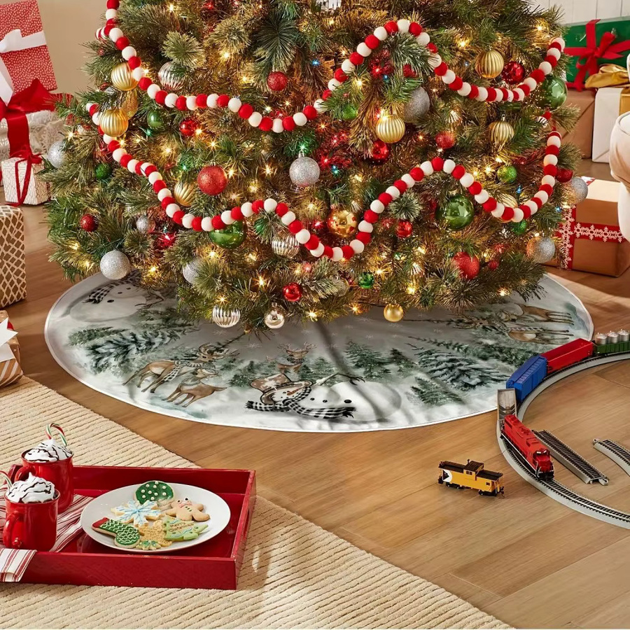 VIKAMA Weihnachtsbaum Rock mit Schneemann, Rentier und Schneeflocken in Weiß für Innen- und Außenbereiche - Bild 4