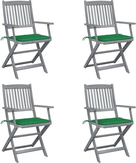 Set aus 4 klappbaren Gartenstühlen von vidaXL aus Akazienholz mit Sitzkissen in Grün und Grau - Bild 1