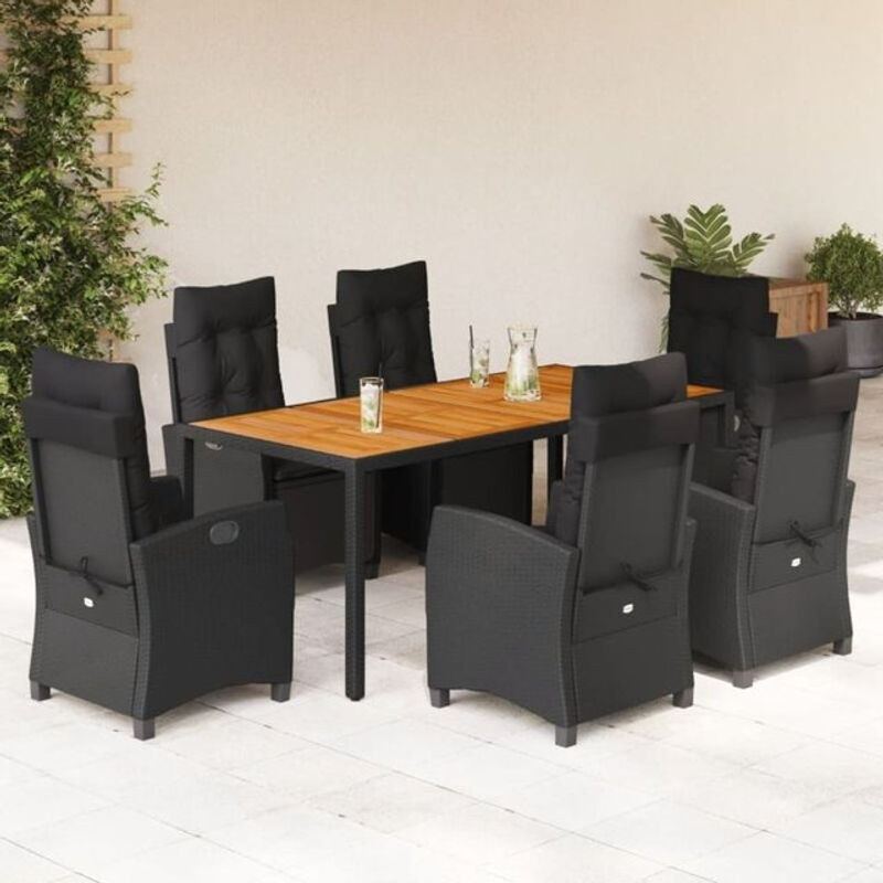 7-teilige Garten-Essgruppe aus Poly-Rattan mit Kissen in Schwarz von vidaxl - Bild 1
