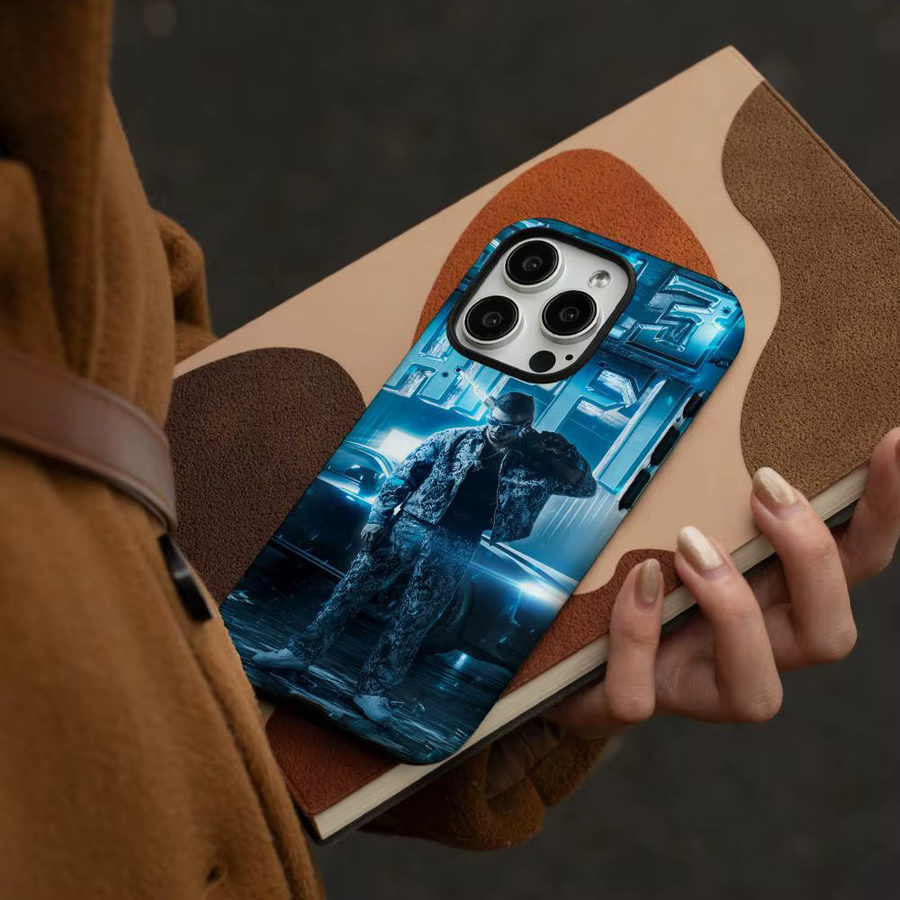R-RVFV MAFFIA22 Handyhülle für iPhone 17 16 15 14 13 12 Pro Max Plus mit glänzender HD-Doppelschicht-Flüssighartschale in Weiß und Blau - Bild 2