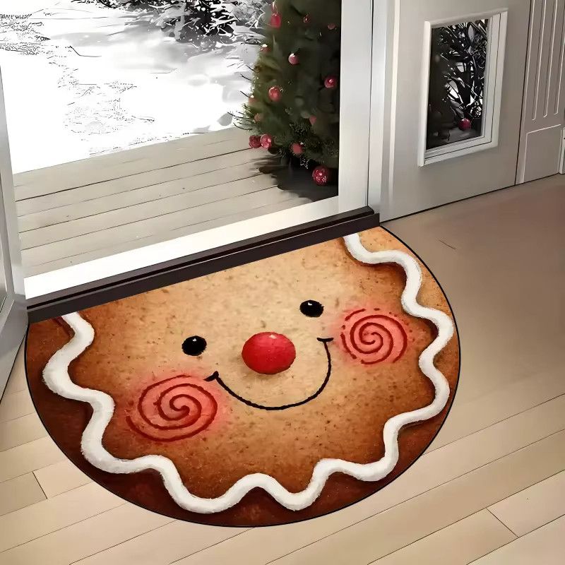 VIKAMA Weihnachtliche Fußmatte mit Lebkuchen-Gesicht für Wohnzimmer, Küche und Flur - Bild 2