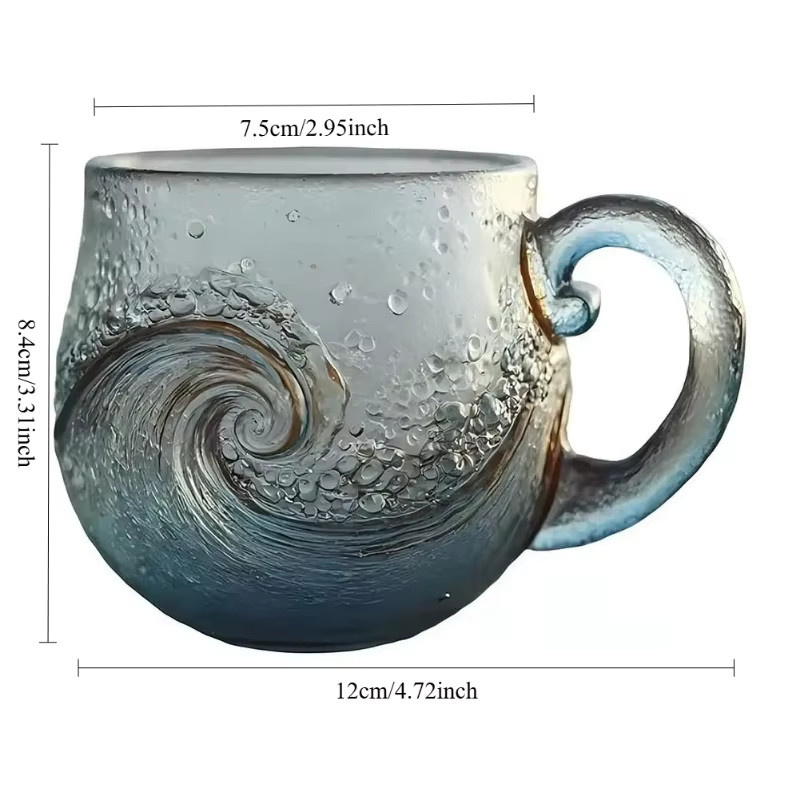 Handgefertigte Kaffeetasse aus Glas mit Meereswellen-Design in Blau - Bild 5