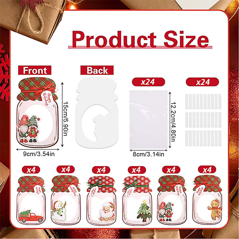 24 Stück ZQNYCY Weihnachts-Leckerli-Beutel in Flaschenform, transparente Beutel mit Schneemann- und Frohe Weihnachtsdrucken zur Verpackung von Weihnachtsgeschenken - Bild 3