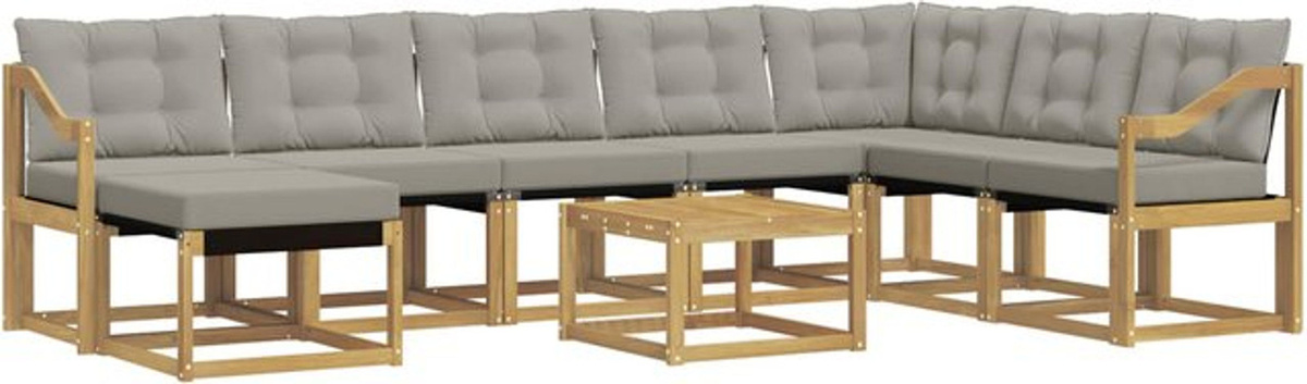 Modernes Outdoor-Sofagarnitur Loungemöbel Set aus Massivholz und Stoff mit 9 Teilen von vidaXL in Weiß und Grau - Bild 1