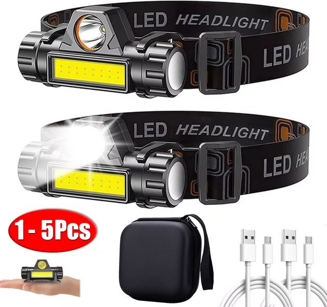 ZHIYU Cob LED Scheinwerfer mit Magnet und Akku, wasserdichte Stirnlampe in Schwarz - Bild 1