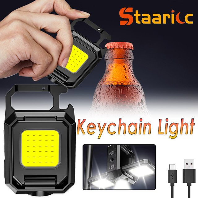 STAARICC COB-Schlüsselanhänger-Arbeitsleuchte mit zwei LED-Lichtquellen, wiederaufladbar, Schwarz - Bild 1