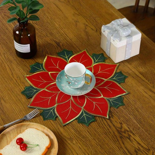 VIKAMA Untersetzer Set Red Snowflake für Weihnachten und Silvester, Farbe: Rot - Bild 1