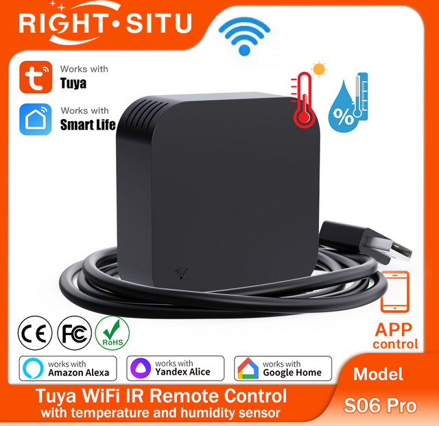 Tuya Temperatur-Feuchtigkeitssensor mit IR-Fernbedienung in Schwarz, WiFi Smart Home Steuerung via SmartLife App für TV und Klimaanlage, kompatibel mit Yandex Alexa - Bild 1