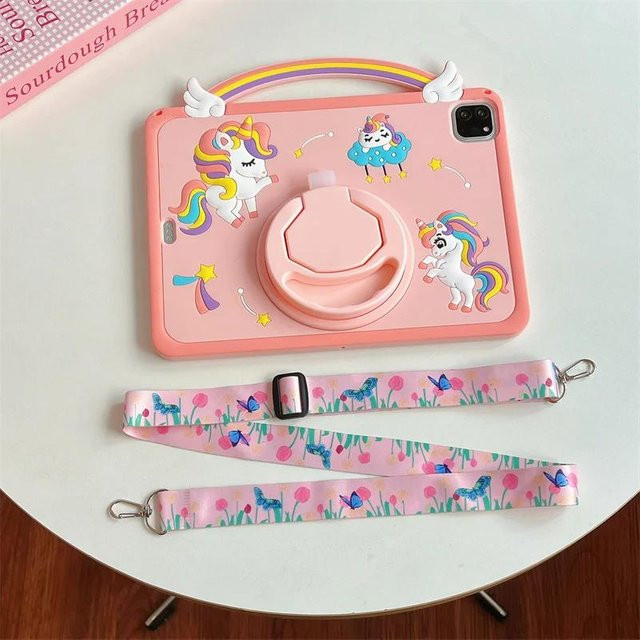 Apple iPad Hülle aus Silikon mit Cartoon Einhorn Design in Pink für iPad Pro, Air und Mini Generationen - Bild 1