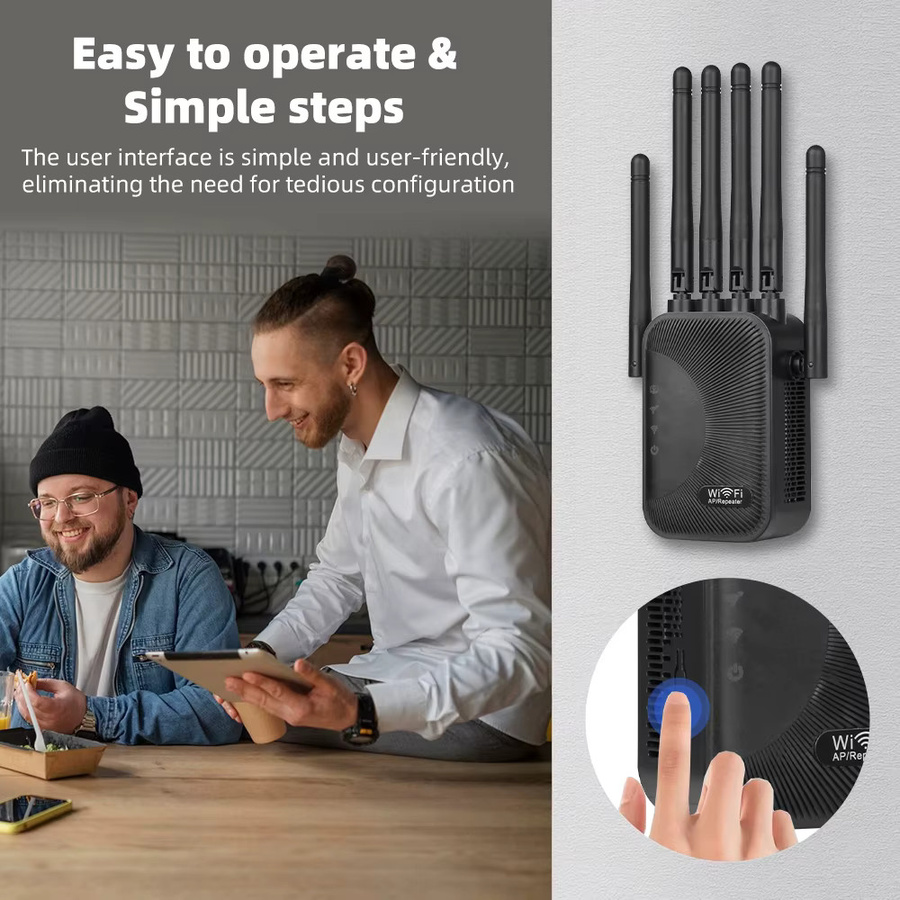 Regaton Dual-Band WLAN-Repeater 1200Mbps mit Smart Digital Display, Wi-Fi Signalverstärker in Schwarz - Bild 2