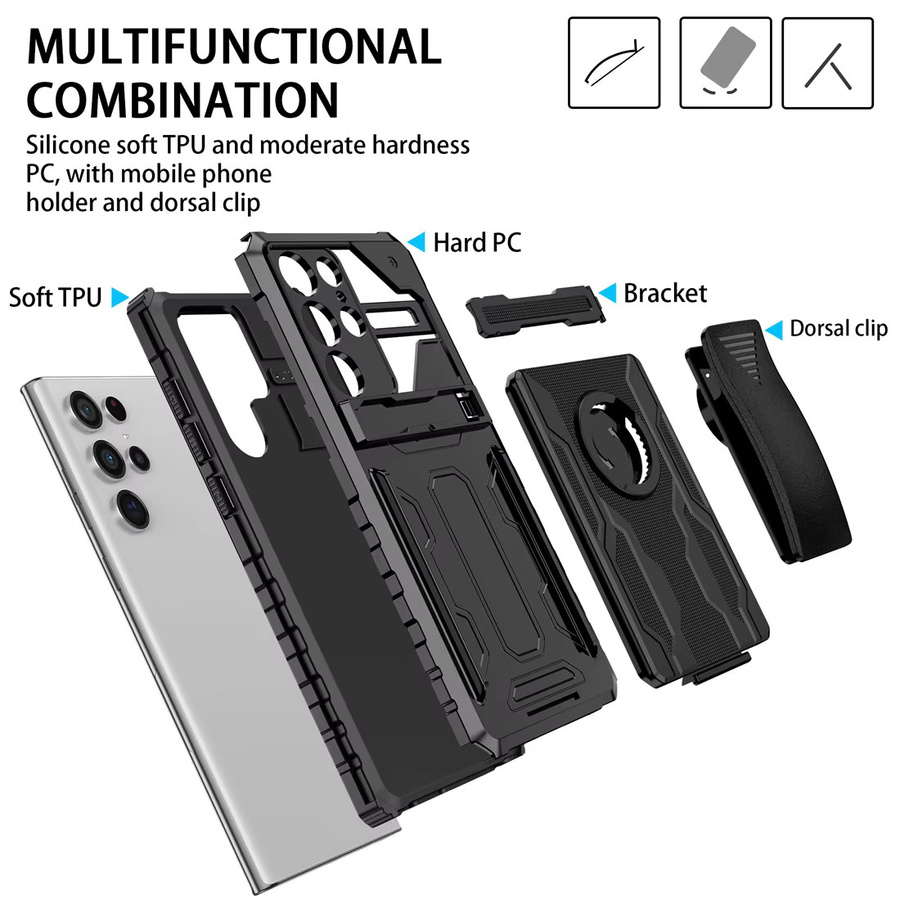 2-in-1 Hybrid Hartschalen Holster Kombination mit Ständer und Gürtelclip für Samsung Galaxy S26 S25 S24 S23 S22 Note 20 Ultra Plus in Schwarz - Bild 4