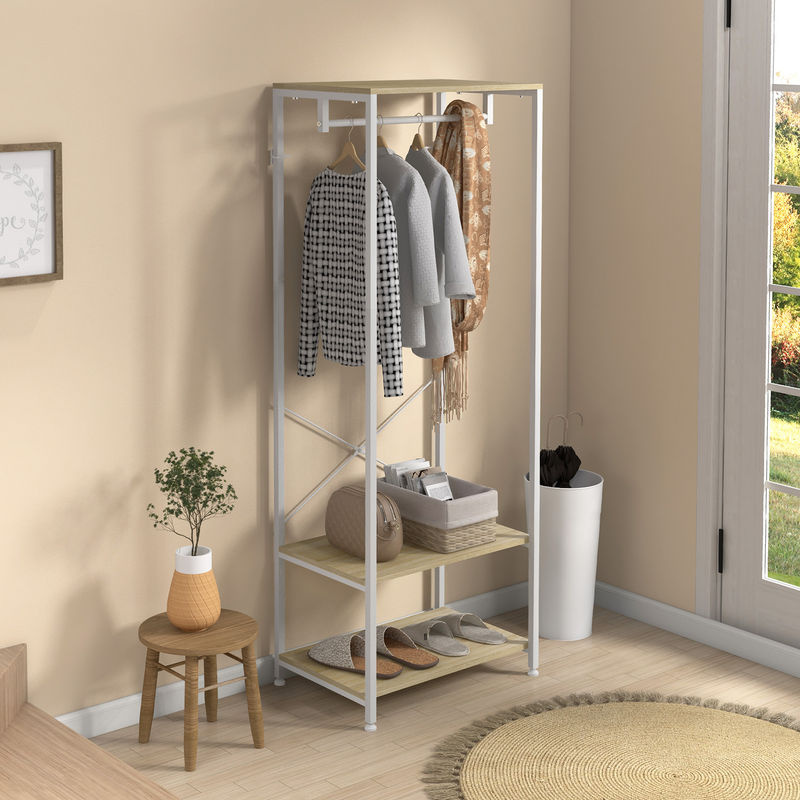 HOMCOM Garderobenschrank mit Schuhregal im Industrie Stil, Flurmöbel aus Holzoptik und Metall, Hellbraun und Weiß, B: 60 cm, T: 40 cm, H: 167,5 cm - Bild 2