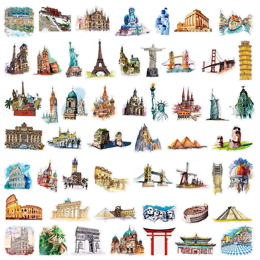 50 Stück Transparente Urlaubssticker für DIY Scrapbook, Graffiti Aufkleber für Gepäck, Wasserflaschen, Telefon, Laptop und Gitarre, Mehrfarbig - Bild 3