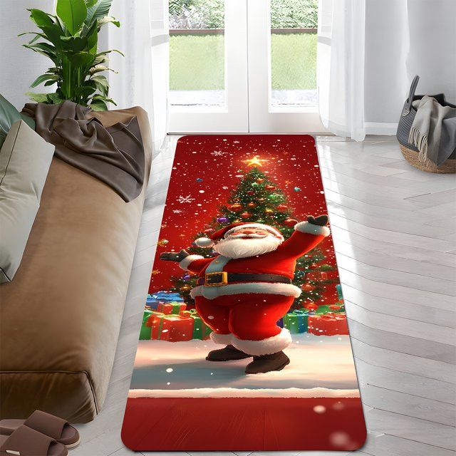 VIKAMA Weihnachtsteppich in Rot als festlicher Küchenteppich, Fußmatte oder Läufer für Wohnzimmer und Schlafzimmer - Bild 1