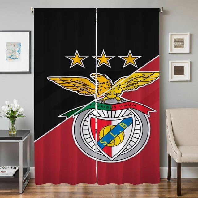 2er-Set Fensterküchenvorhänge SL B-benfica Fc Verdunkelungsvorhänge als Raumteiler für Wohnzimmer und Schlafzimmer, Farbe: Grau/Mehrfarbig, B: 50 cm, H: 70 cm - Bild 1