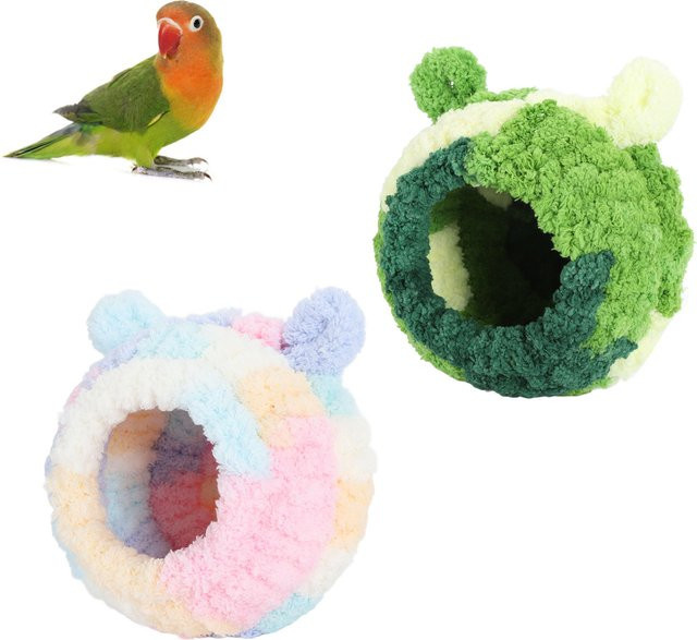 Qiilu Vogelnest aus Textil in Grün gestreift für Sittiche und Papageien - Bild 1