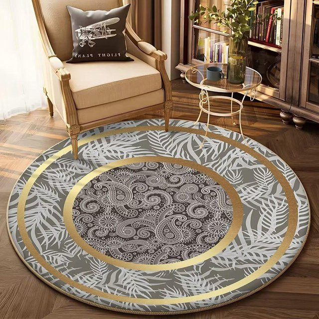 Runder Luxus Teppich JGJG in Gold, Persisches Design aus Flanell, Rutschfest und Waschbar, Durchmesser: 60 cm - Bild 1