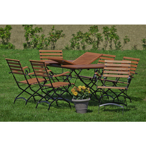 Merxx Schlossgarten Gartenmöbel Set 7-teilig aus Stahl und geöltem Eukalyptusholz in Grau, Ausziehbarer Gartentisch B: 150 cm, T: 90 cm, H: 75 cm (ausziehbar auf 100 cm) - Bild 2