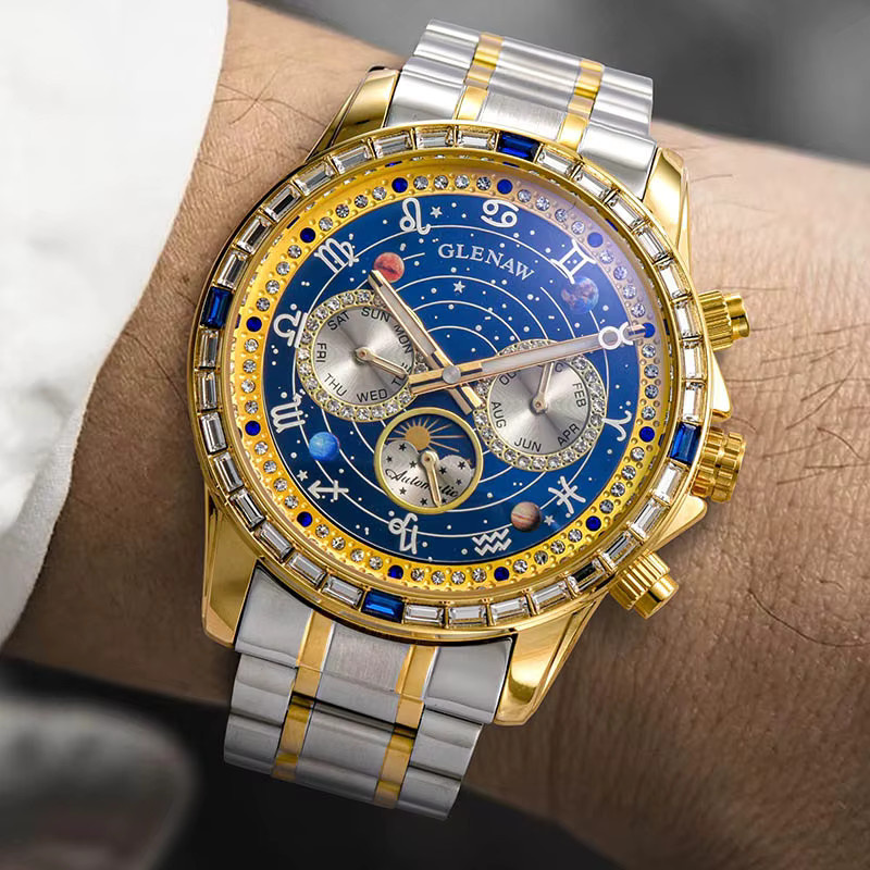 Glenaw Armbanduhr, Automatik, Edelstahl, Diamant, Herren, Blau - Bild 5