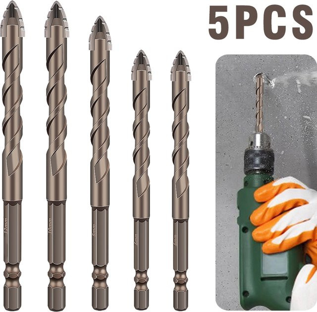SHENSEN 5er Set Sägezahn Bohrer mit Sechskant Schaft für Glas, Fliesen, Beton und Metall, Farbe: Silber, Durchmesser: 6 mm bis 12 mm - Bild 1