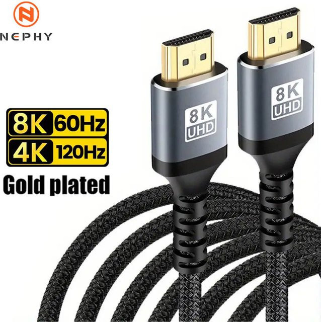 Nephy HDMI 2.1 Kabel High Speed 48Gbps 8K Ultra HD Videokabel Schwarz - Bild 1