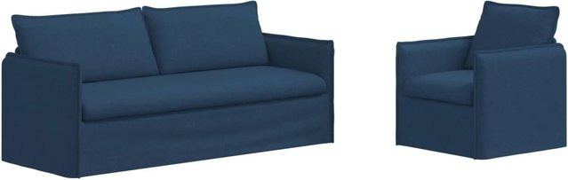 vidaXL Sofa 2-teiliges Set Blau aus Stoff mit Metallrahmen B/T/H: 196 x 82 x 85 cm und 75 x 82 x 85 cm - Bild 1