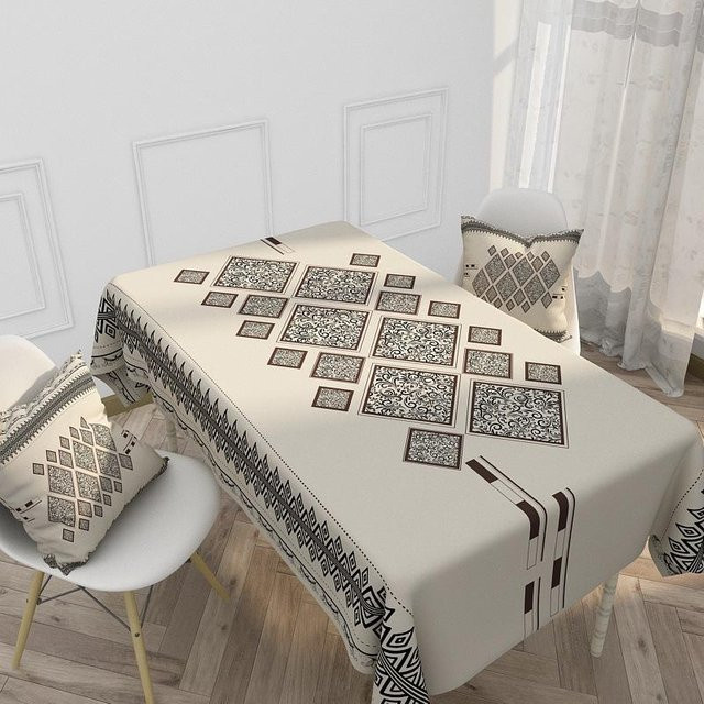 Wasserdichte Tischdecke aus Leinen in Beige mit ethnischem Retro-Muster, rechteckig, B/T: 70 x 70 cm - Bild 1