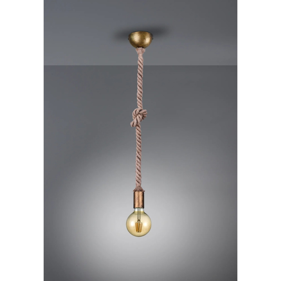 Trio Deckenlampe Rope Retro 1-flammig in Altmessing und Beige mit Leinen, Höhe: 150 cm, E27 - Bild 2