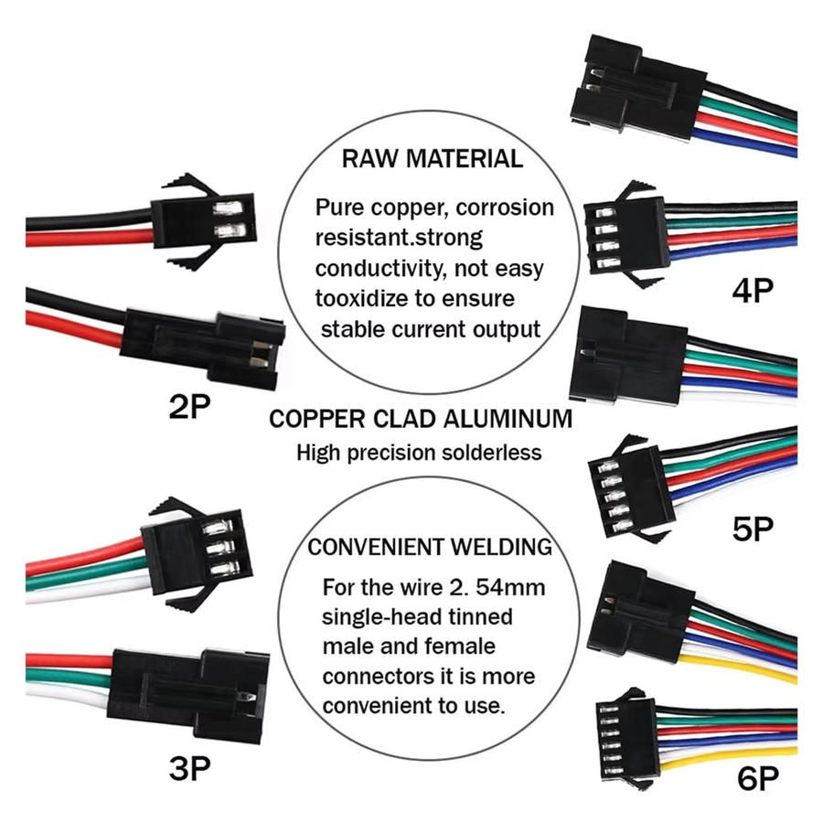 YSRSAI JST Stecker Set Männlich und Weiblich für LED Streifen und Licht Treiber, 2Pin bis 6Pin Auswahl - Bild 4