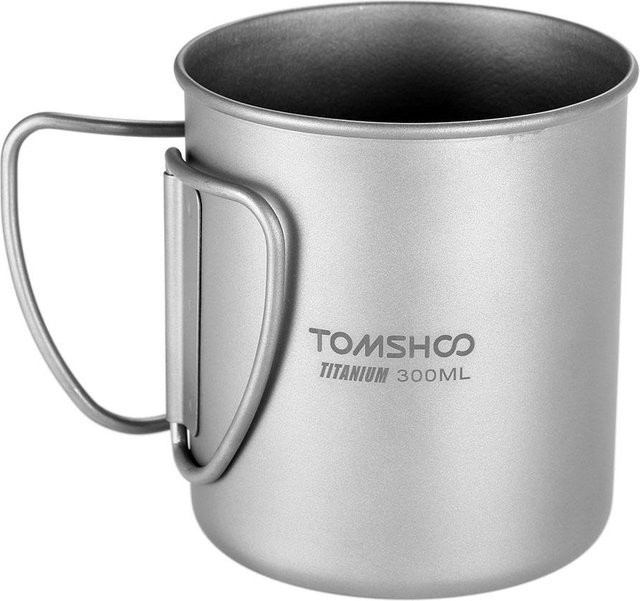 TOMSHOO Titan-Becher für Outdoor und Camping, tragbarer Wasserbecher mit faltbarem Griff, Schwarz, 300 ml - Bild 1