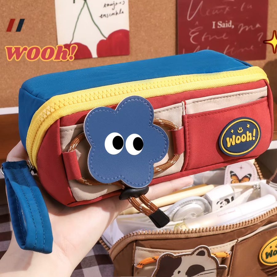 SQUMIDER Federmäppchen aus Canvas im Retro-Design mit großem Fassungsvermögen, grün und mehrfarbig - Bild 2