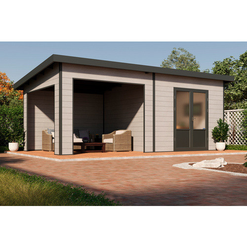 Finnhaus Wolff WPC Gartenhaus Tona 6030 28 in Hellgrau, B/H/T: 654 x 252 x 340 cm - Bild 3