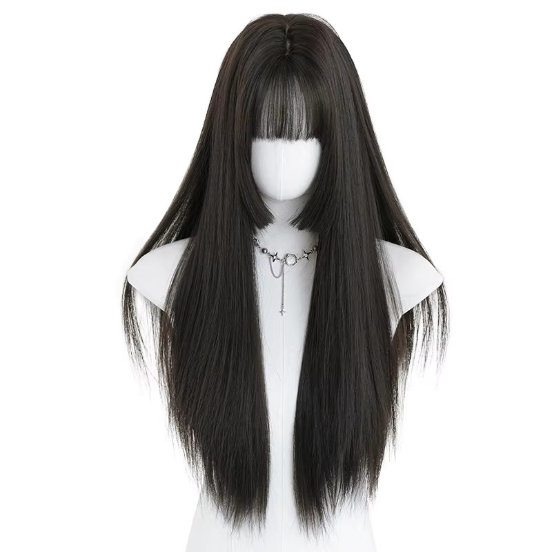 7JHH WIGS Perücke für Damen, dunkelbraun, lang, gerade, geschichtet - Bild 4