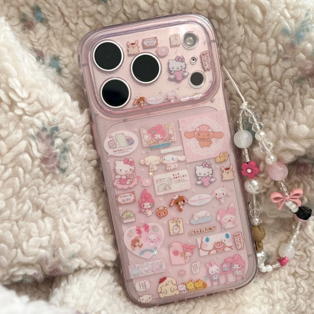 Sanrio Hello Kitty und My Melody Handyhülle mit Glitzer und Kette in Pink für iPhone 17 16 15 14 Pro Max und iPhone 17 Pro - Bild 1