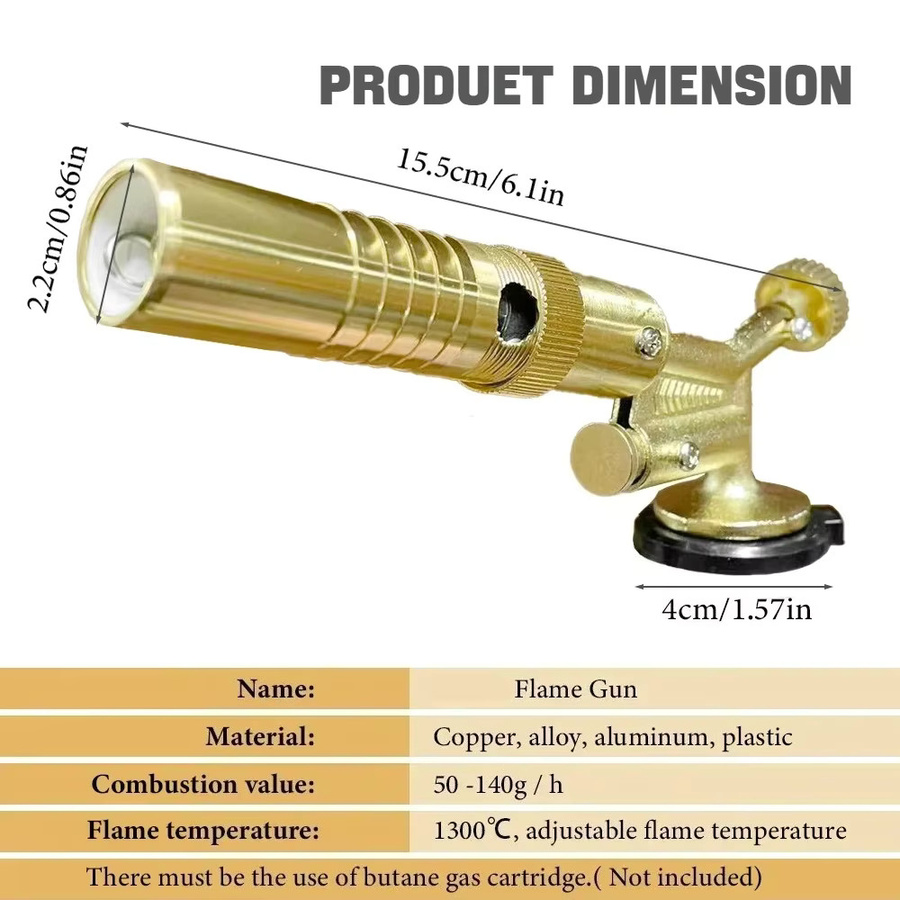 Einstellbare Hochtemperatur-Flammenpistole aus Messing und Kupfer als tragbarer Gasbrenner zum Löten und Kochen in Gold - Bild 4