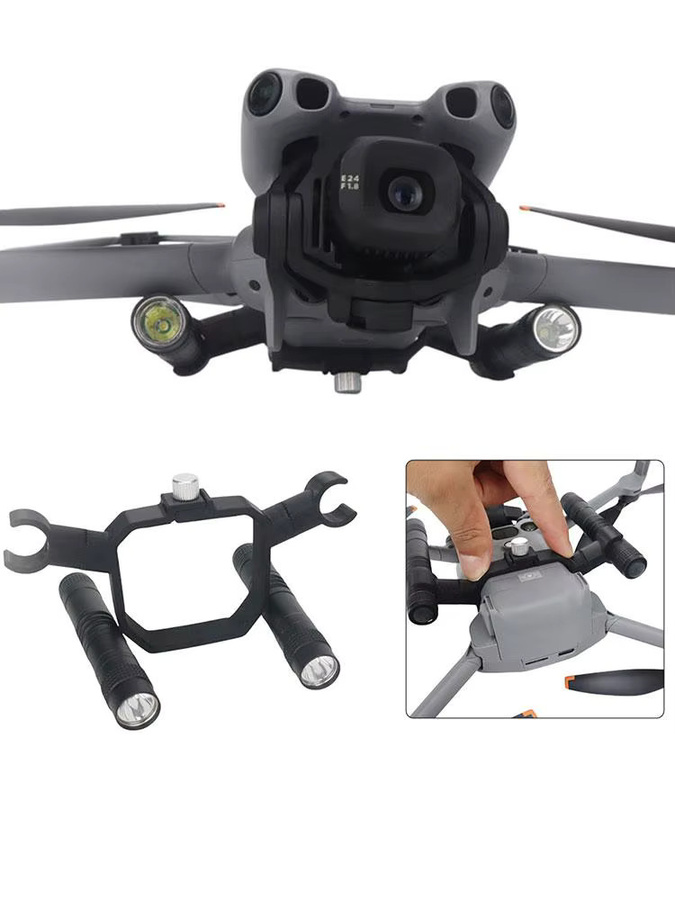 DJI Mini 5 Pro Nachtflug Zubehör: Suchscheinwerfer und Dual-Use LED Licht Halterung in Schwarz - Bild 3
