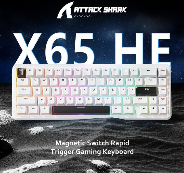 ATTACK SHARK X65 HE Magnetic Switch Rapid Trigger Gaming-Tastatur, 65 % kabelgebunden, Weiß - Bild 1