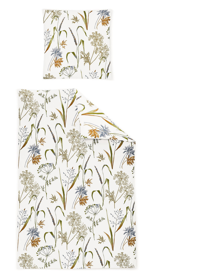 Irisette Feinbiber Bettwäsche Gräser Wiesenblumen Creme Beige Weiß, Set bestehend aus Bettbezug und Kissenbezug, B/H: 155 x 220 cm und 80 x 80 cm - Bild 1